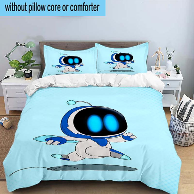 Space Adventure Astro Bot 3PCS Bedding Set 2D Printing (Includes 1 Duvet Cover + 2 Pillowcases Coreless), Bedroom decor,Fan Gift