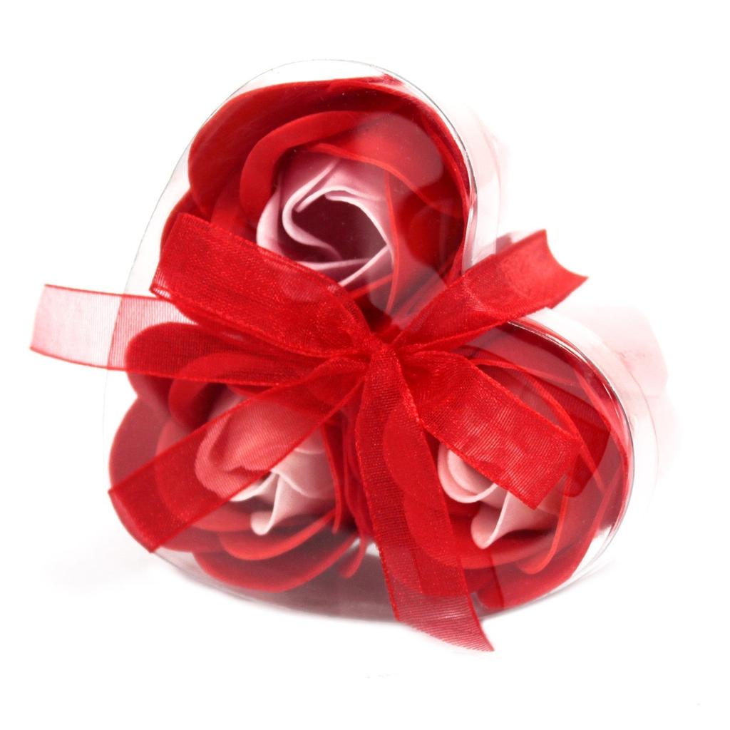 Soap Flowers Heart Box Red Roses 3-Pack