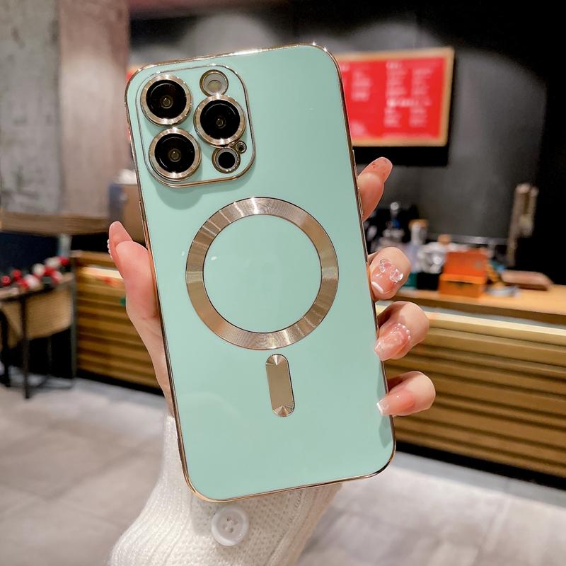

Роскошный чехол для телефона Magsafe с беспроводной зарядкой для iPhone 15 14 13 12 11 Pro Max Plus, магнитный гальванический бампер, силиконовый чехол For iPhone 15