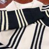 Women's Korean-Style Long-Sleeve Knit Sweater with Contrasting Stripes and Small Lapel - Versatile and Casual Pullover