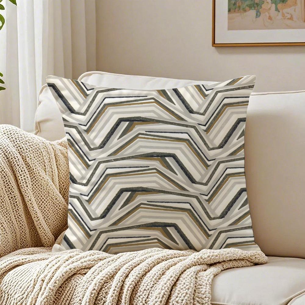 Simple Geo Inlay Pattern Pillow Case Double-Sided Plush Sofa Cushion Covers Organic Breathable Invisible Zipper