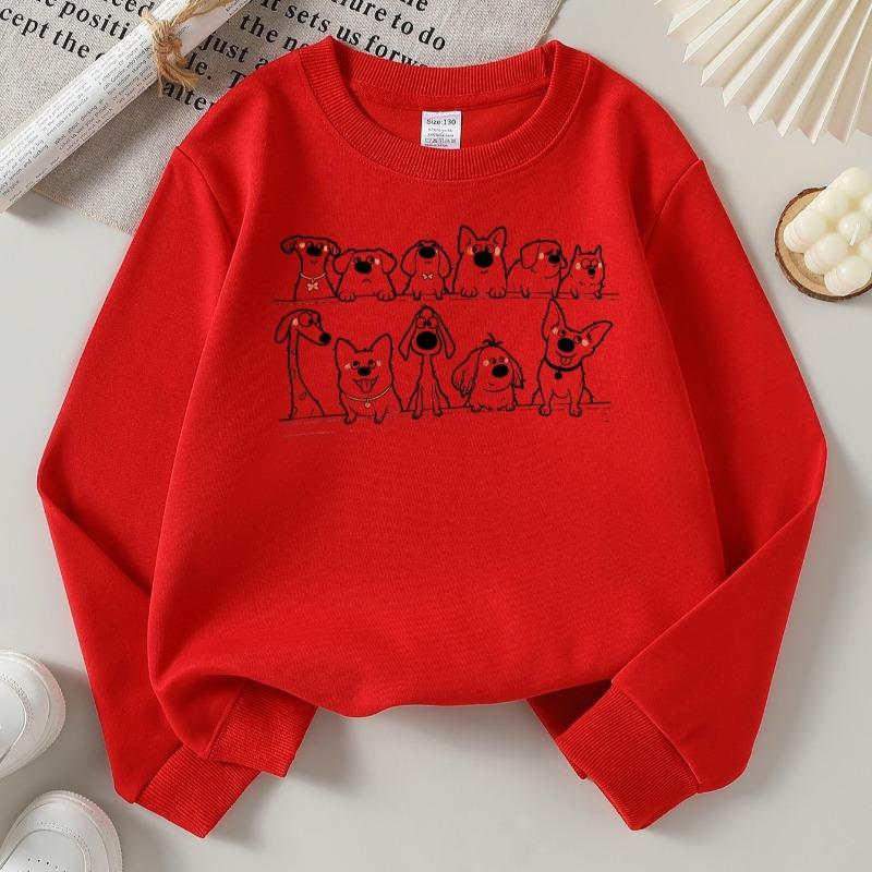 Kids Crewneck Sweatshirt, Cute Dogs Cartoon Creative Print, Soft Casual Pullover for Fall Winter