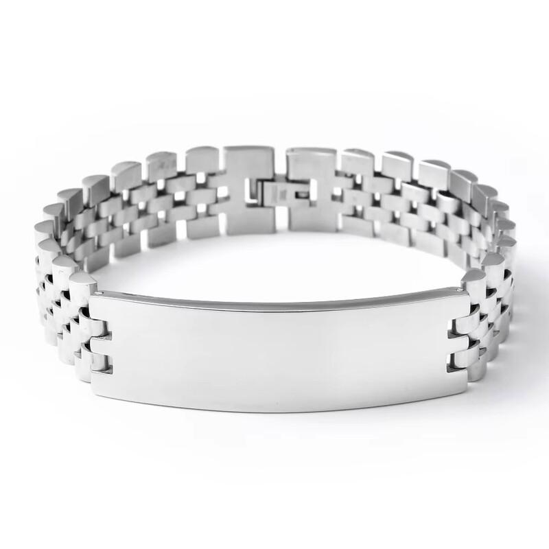 Mens Geometric Blank Titanium Steel Bracelet With Engraving Space Gold Black Tone Fashion OL Style Business Gift
