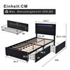 Bed Frame with LED Lighting, 2 Drawers, Single Upholstered Bed 90x200cm, Height-Adjustable Headboard, Wooden Slatted Frame, Black (Without Mattress)