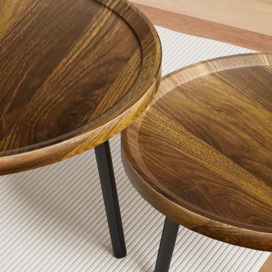 Tea Table Combo, Coffee Table Set, Round Side Table Set in 2 Sizes, Easy Assembly Nesting Coffee Tables, Mid Century Round Coffee Table