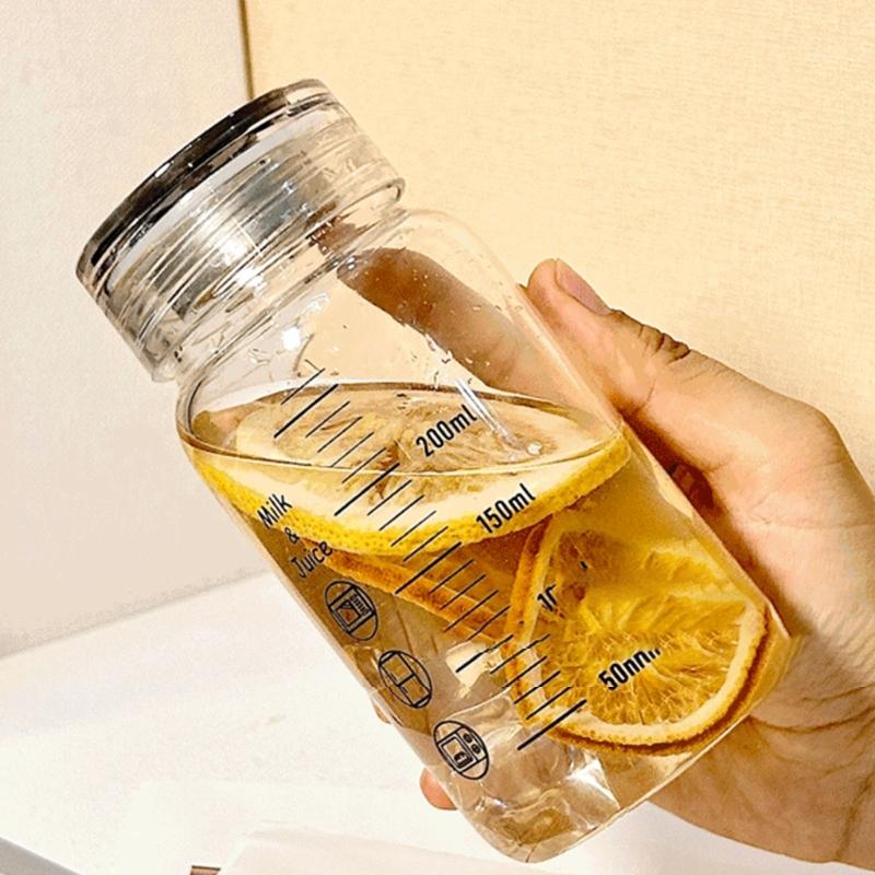 Leak Proof Microwave Safe Glass Drinkware 300ml With Measurement Scale Portable Water Bottle For Milk Juice Coffee