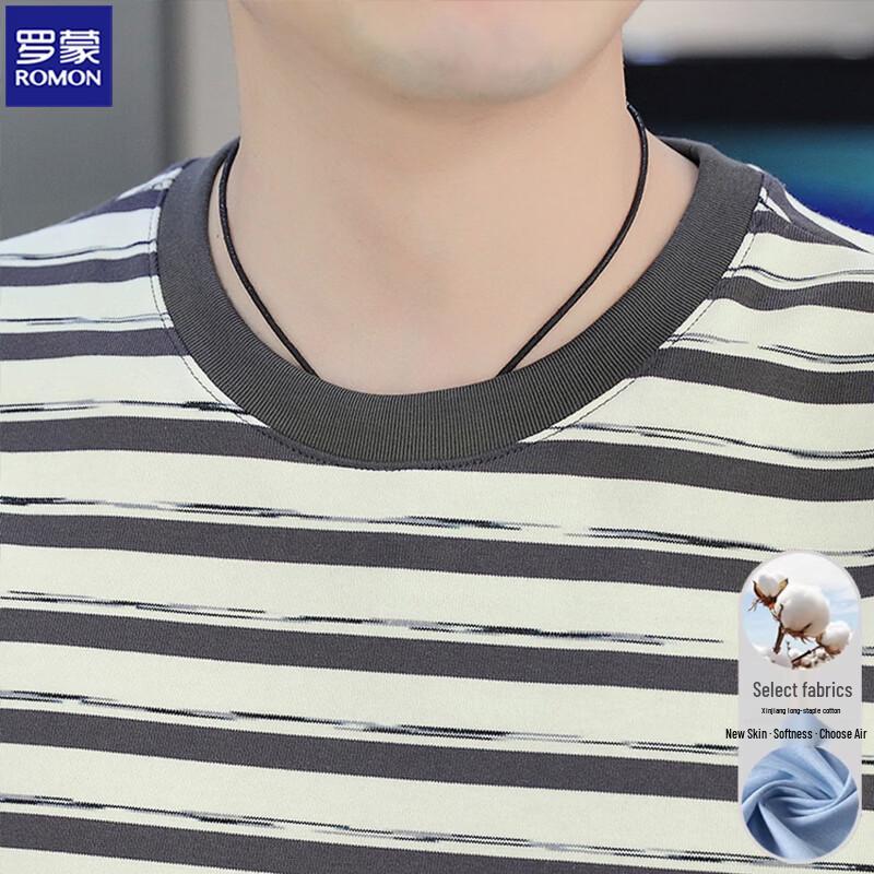 ROMON Men's Striped Casual Short-Sleeve T-Shirt