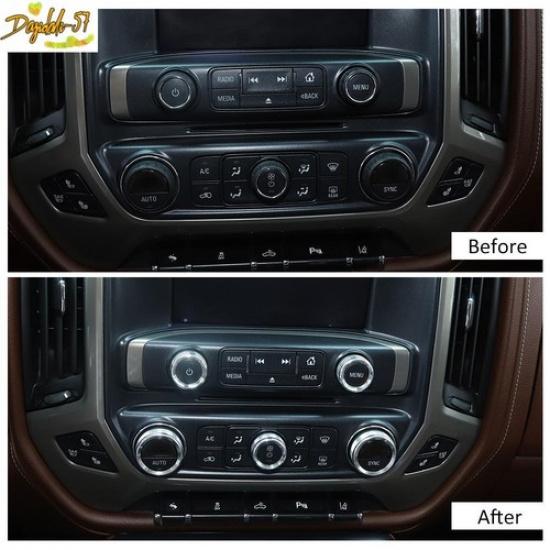 8PCS Silver Central Control Switch Knob Trim Ring For Chevy Silverado 2014-18