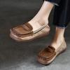 Johnature Loafer aus echtem Leder mit quadratischer Zehenpartie und weicher Sohle, flache Schuhe, Retro-Schlupfschuhe in Mischfarben für Damen