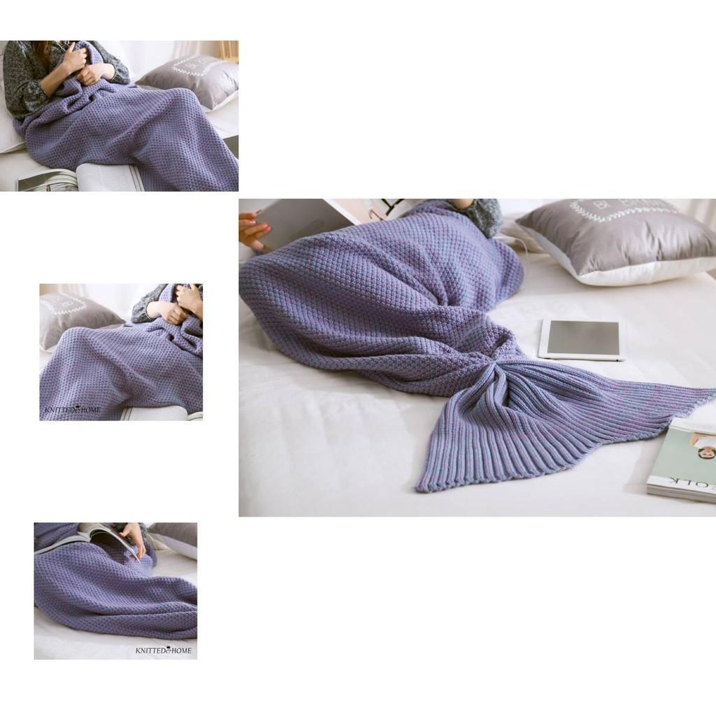 Mermaid Crochet Knit Acrylic Throw Blanket With Grid Pattern For Sofa Decor And Gift Giving