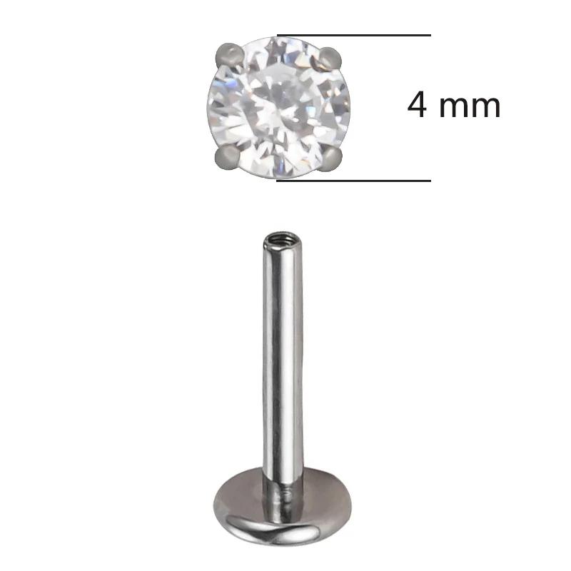 ASTM F136 Titanium PIERC Ear Lip Studs with circular CZ Top Labret Nose Stud Threaded Earrings Multi size Body Piercing Jewelry