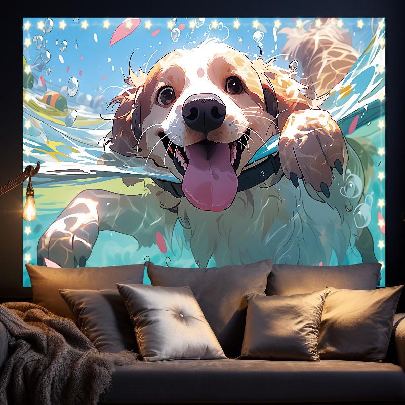 Swimming Dog Tapestry Fun Cartoon Wall Art for Bedroom or Living Room Large Decorative Hanging Add Playful Charm