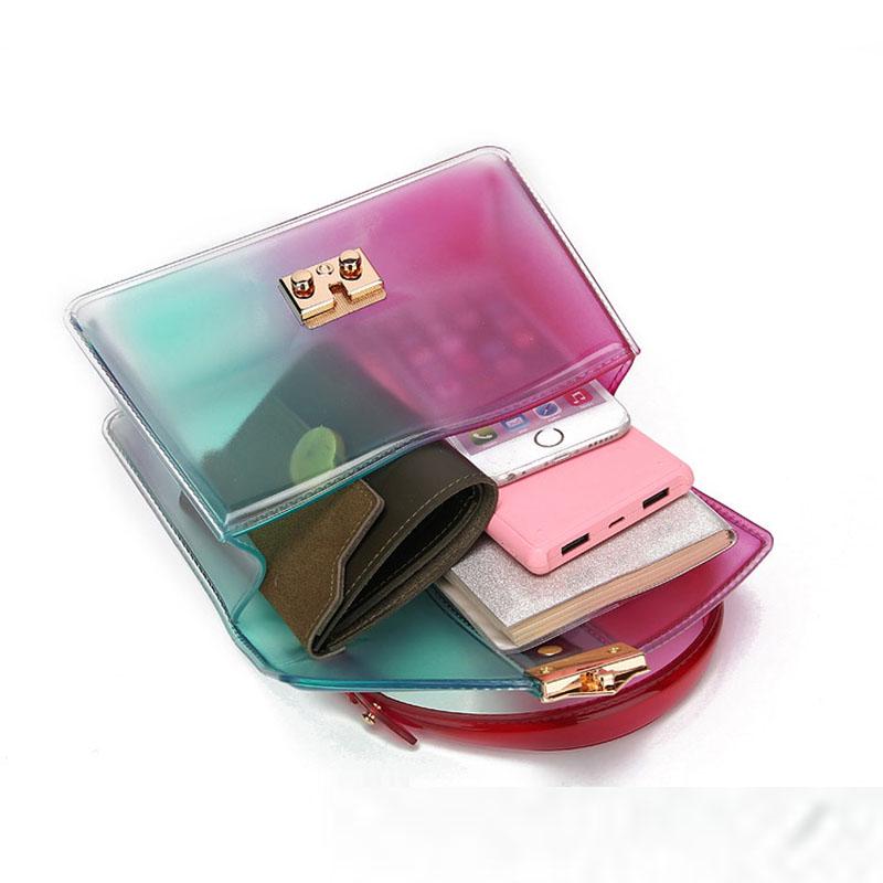 Ny mote Bærbar Gradient Transparent Jelly Bag Rivet Godteripose Skulder Messenger Square Bag