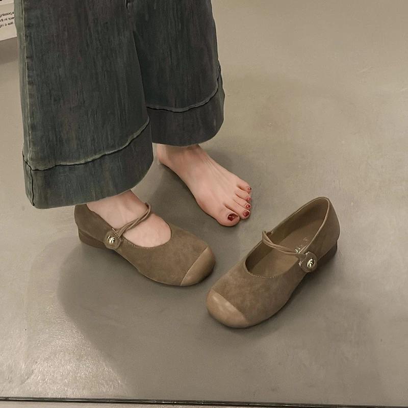Fashion Flat Shoes for Women New 2025 Spring Autumn Square Toe Mary Jane Shoes Ladies Suede Women's Shoes