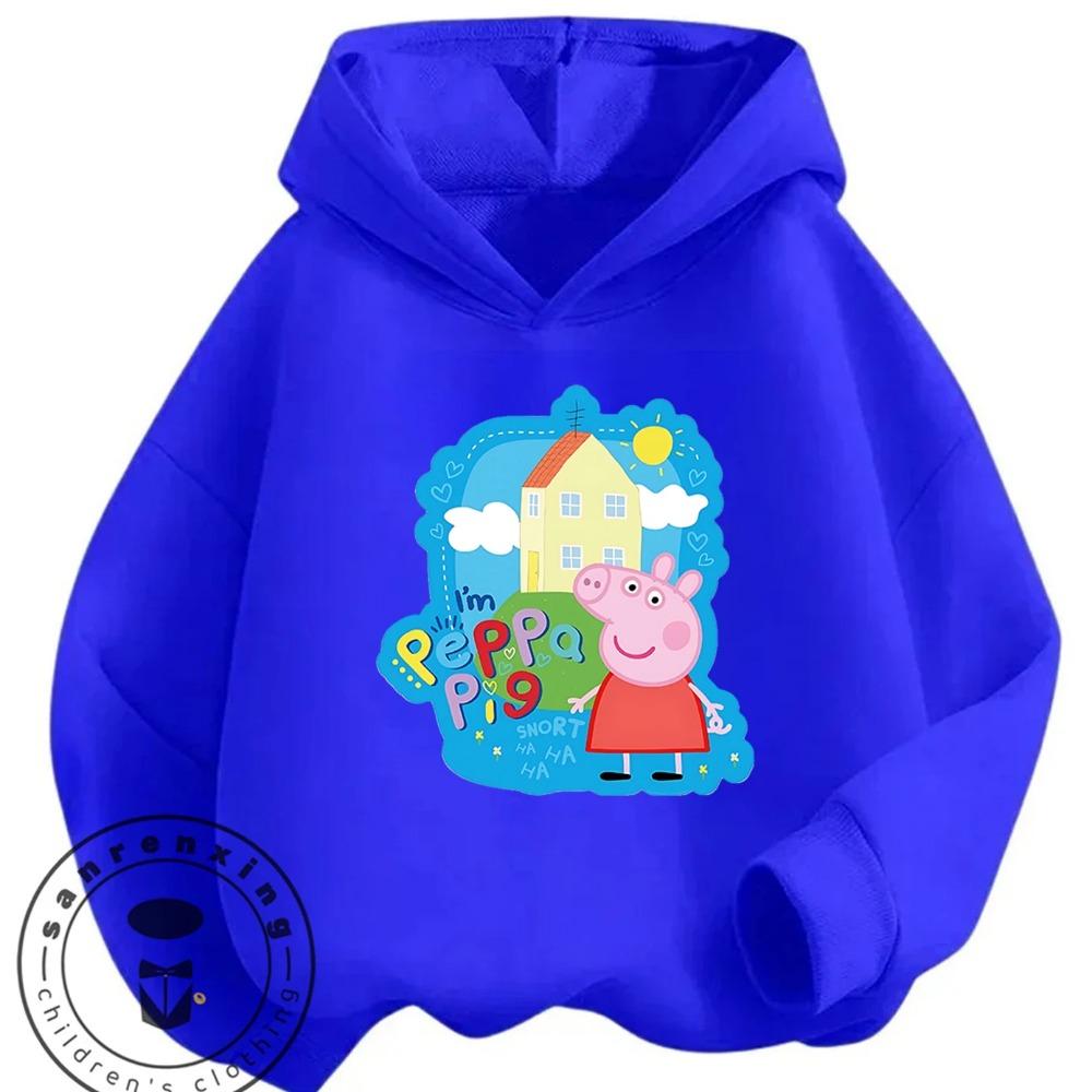 Casual Cartoon Hooded Sweatshirt Cute Kawaii Winter Street Fashion Kids Wear Peppa Pig 110