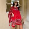 Ethnic Shawl Scarf Seaside Sunscreen Beach Silk Scarf Red Big Yarn Women'S Desert Travel Ladies Po Accessories Ladies