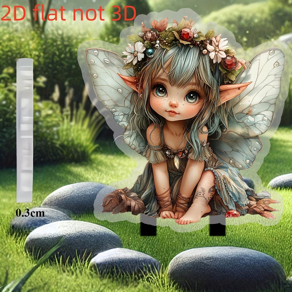 Roztomilá malá víla, 2D plochý akryl, dekorácia, vhodná do záhrady, na trávnik, k črepníkovým rastlinám, vonkajšia, Vianoce, Halloween
