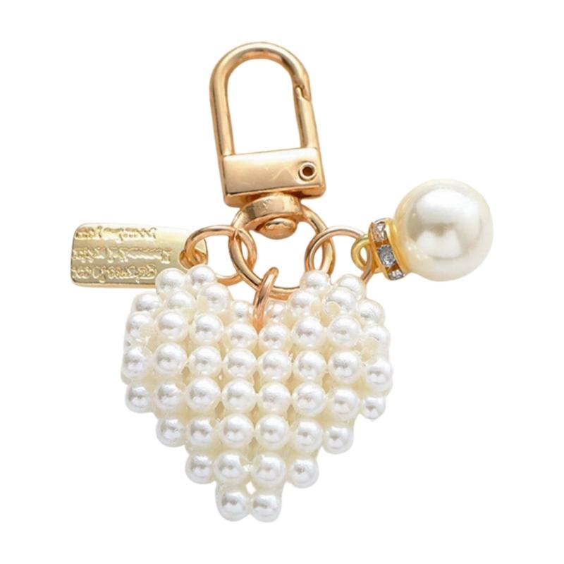 Trendy Pearls Heart Keychain Accessory Sturdy Heart Keychain With Pearls and Rose Charm For Social Event And Outings