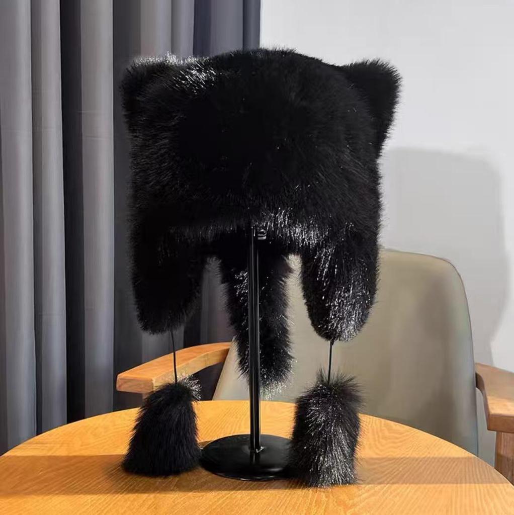 Warm Windproof Faux Fur Lei Feng Hat with Earmuffs for Women