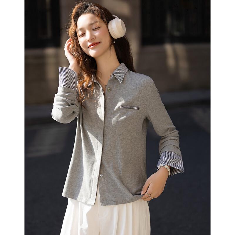 Demana Women's Lapel Color Block Patchwork Shirt
