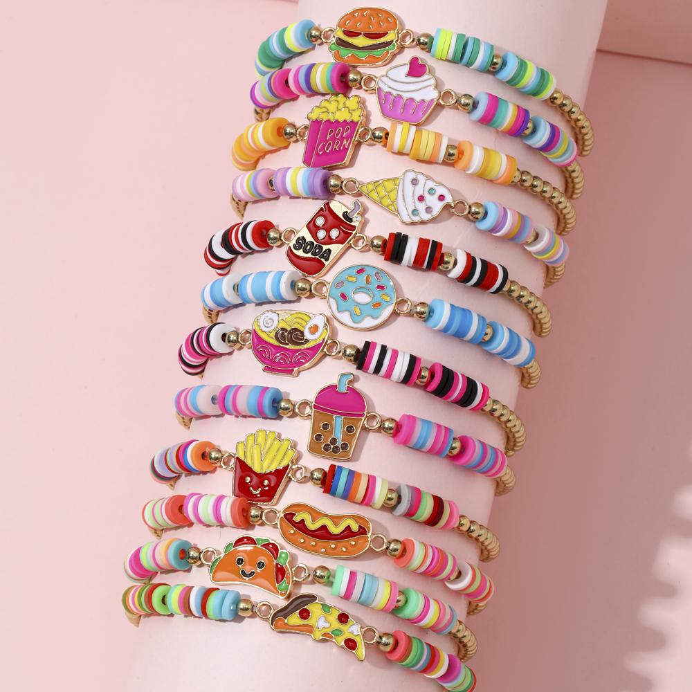 12Pcs/set Unicorn Cat Flower Charm Elastic Handmade Beaded Bracelets for Women Girls Birthday Party Zircon Friendship Gift