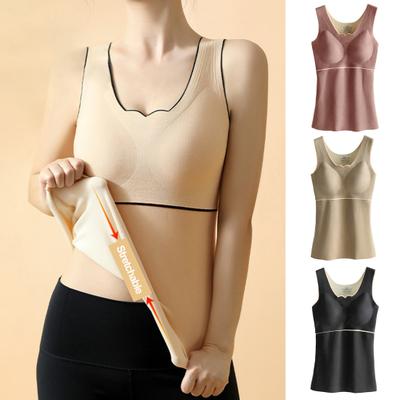 Women Winter Fall Vest Chest Pads Thermal Thick Soft Seamless Breast Support Sleeveless Pullover Solid Color Bottoming Top Underwear