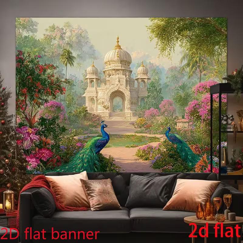 Bannière de mariage indien 2D, Fête du paon du temple et Fond en direct