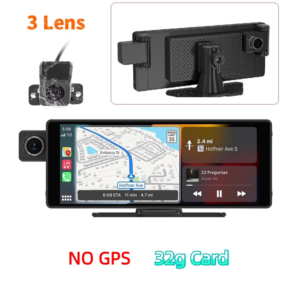 3-lens Dashcam, 10.26" HD Wireless CarPlay Car Navigation GPS.