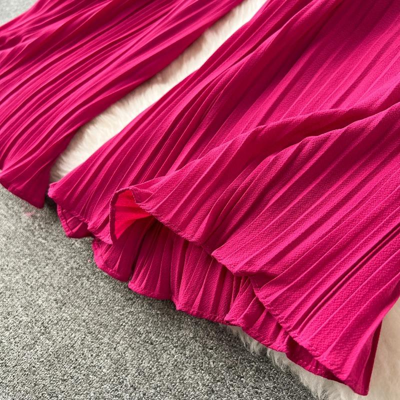 Bandaj Temelleri Rahat Pantolon Kadın Yaz Boy Dökümlü Geniş Bacaklar Pantolon Yüksek Bel Katı Uzun Pilili Pantolon