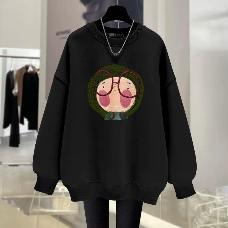 Off-white Sweater Women's Loose and Thin Spring, Autumn and Winter New Cute Cartoon Foreign Style Velvet Medium and Long Top
