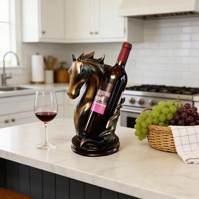 Estante para Vino con Cabeza de Caballo Estatua de Caballo de Resina para Decoración del Hogar Soporte de Mesa para Botellas