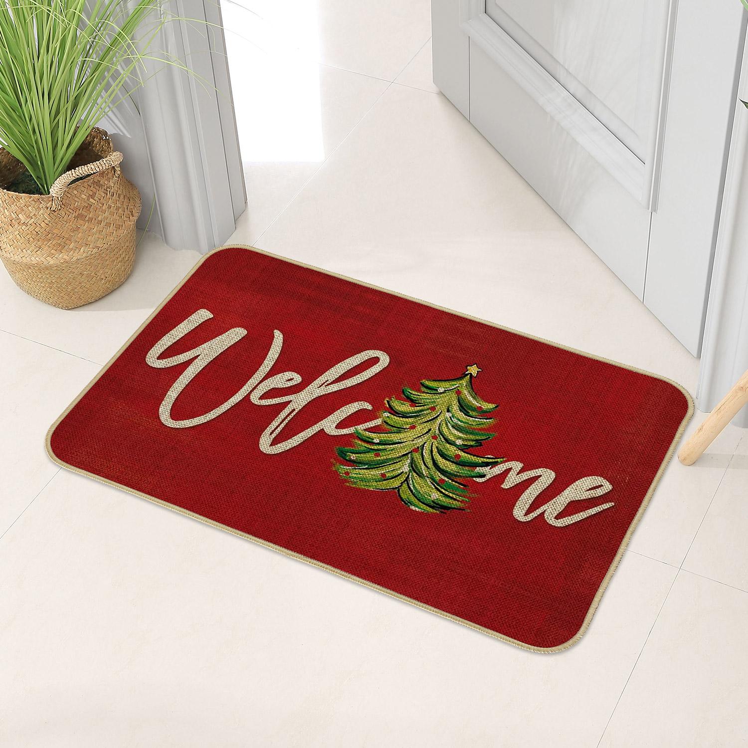 

Рождественские коврики для прихожей - праздничные декоративные льняные резиновые коврики, нескользящие, с цветочным и полосатым узором, используются в фойе, кухне, гостиной 50cmx80cm