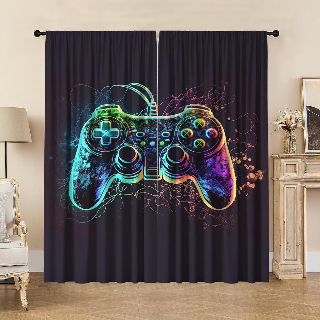 2PC Curtain Game Console With Handle With Pole Pocket Curtains, Suitable For Kitchens, Cafes, Living Rooms, Balconies, Gardens