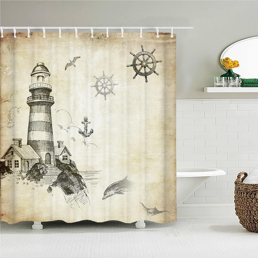 Vintage Style Retro landscape Bath Curtain Waterproof Fabric Shower Curtains Bathtub Screen for Bathroom Home Decor