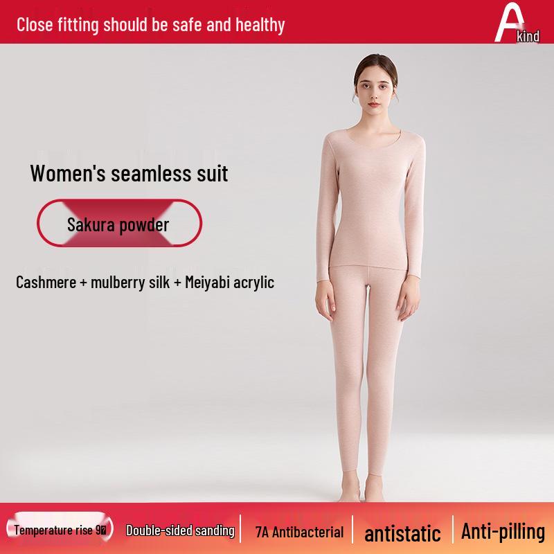 Unisex Silk Cashmere Thermal Underwear Set - Seamless Autumn Attire for Men and Women