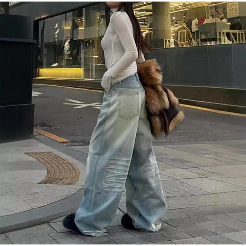 Oversized Wide Leg Baggy Jeans Women Vintage High Waist Zipper Pockets Long Denim Pants 2025 Spring Summer New Ladies Streetwear