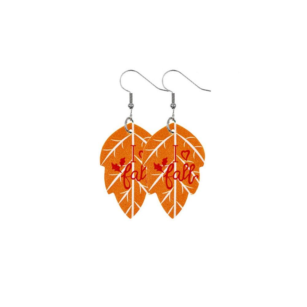 Fall Thanksgiving Earrings Leather Pumpkin Leaf Shape Leather Earrings