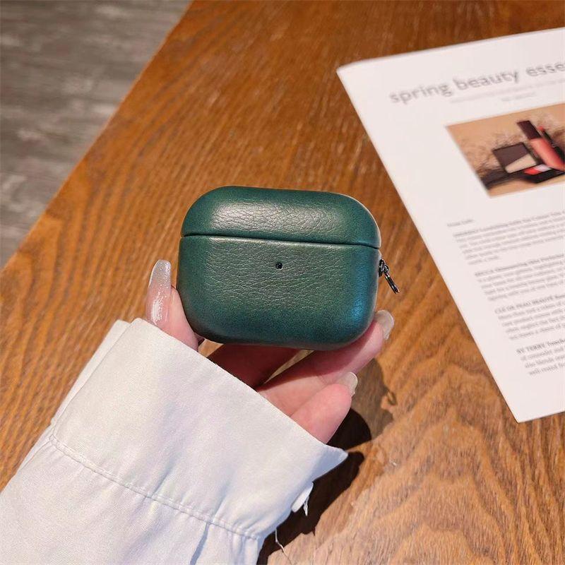 

Airpodspro Second Generation Bluetooth Headset Case 1/2 Generation Shatter-resistant Hard Case Leather 3 Generation 5 Generation Shatter-resistant Box Airpods pro Pure Color oil skin [dark green]]