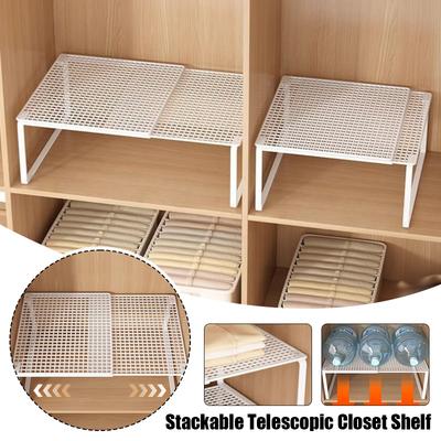 1pc Scalable Wardrobe Layered Storage Shelf Large-Capacity Stackable Partition Board Rack Cabinet Organizer Fully Utilize Space