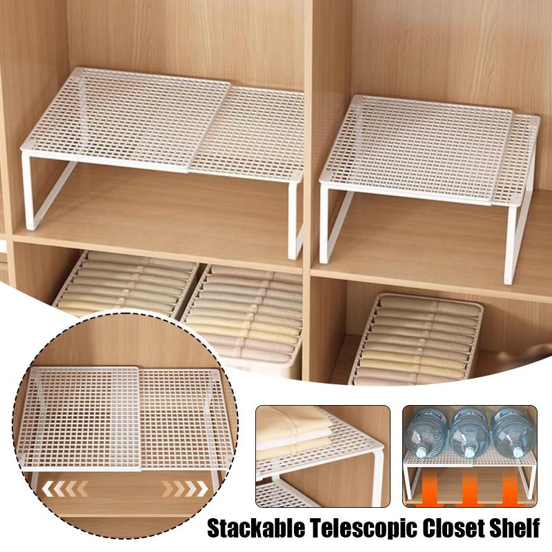 Adjustable Expandable Metal Closet Shelf DIY Wardrobe Divider Rack Retractable Stackable Organizer for Cabinet Kitchen Storage