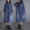 Vintage Denimmantel Frühling Damen Übergröße Lässig Lange Jacke Locker Übergröße Baumwolle Taschen