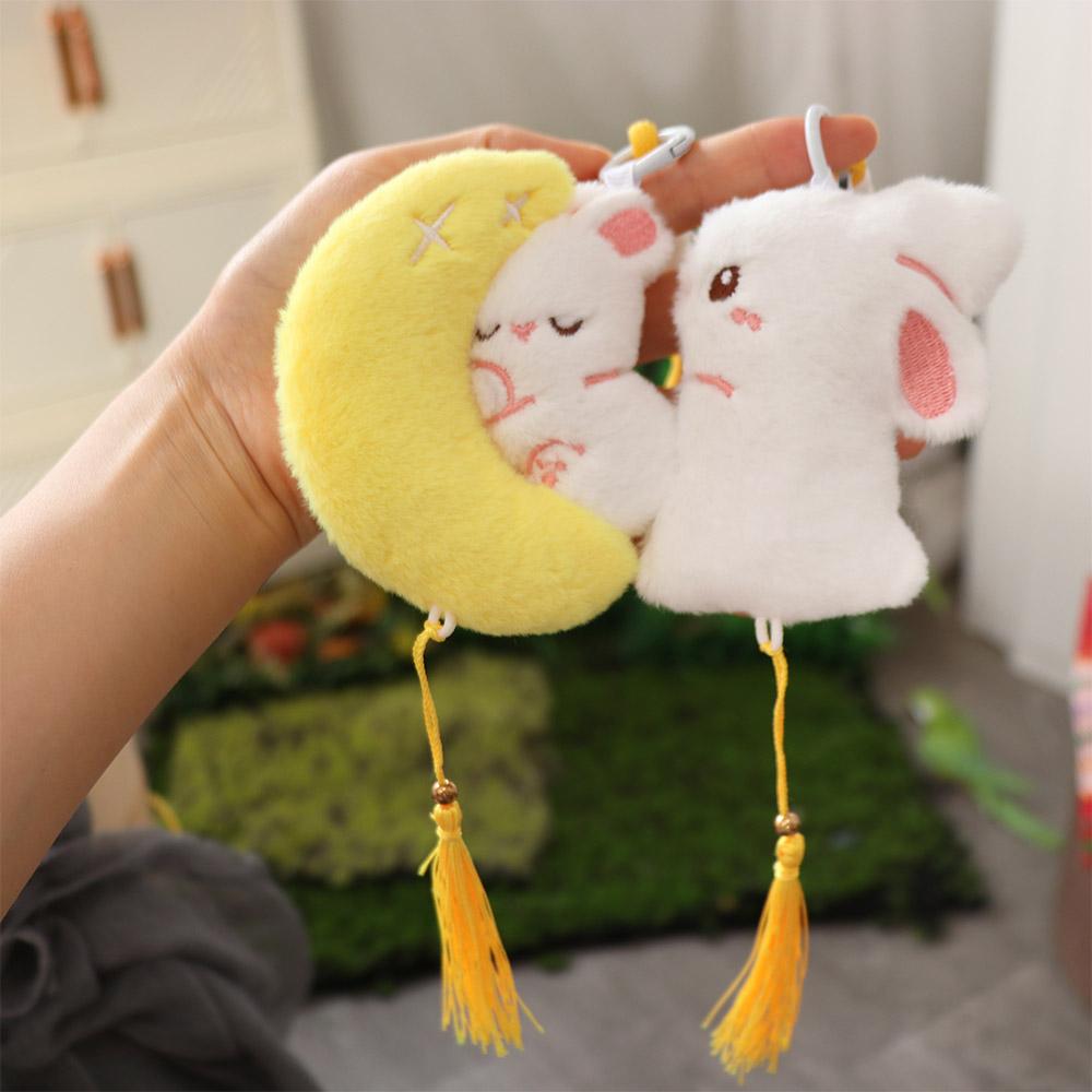 Fluffy Mid-Autumn Key Chain Auspicious Plush Rabbit Key Ring Fashion Moon Bunny Pendant Friends