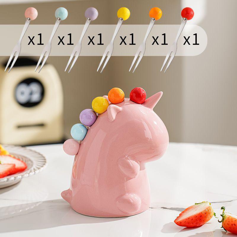 Creative Unicorn Fruit Fork Set - Cute Cartoon Dessert & Cake Stainless Steel Forks with Storage for Home Use