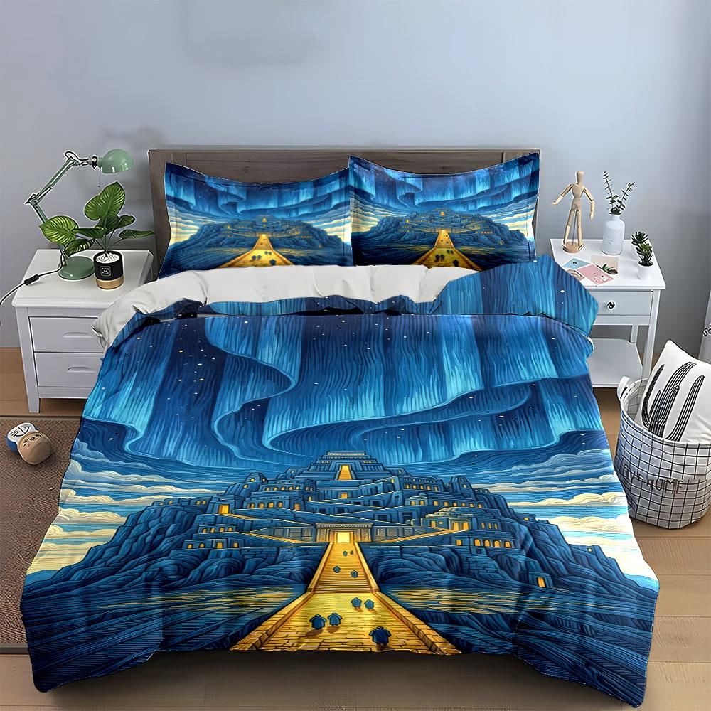 Illuminated pyramid and aurora. Bedding sets Duvet cover sets Duvet covers Pillowcases(1 * Duvet Cover 2 * Pillowcases without duvet insert)