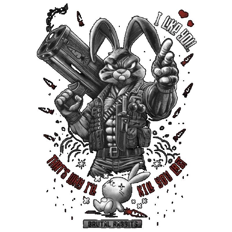 Koszulka Oversize Czarny Królik Trzymający Pistolet Grafika Kocham Cię Tekst Projekt Casualowa Moda Streetwear Top Unisex Dla Mężczyzn i Kobiet Strój do Noszenia na Co Dzień