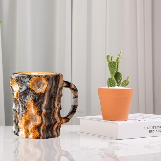 Kaffeetassen Kaffeetasse aus Mineralglas mit Kunstkristallen, 325 ml, Teetasse aus Kunstharz