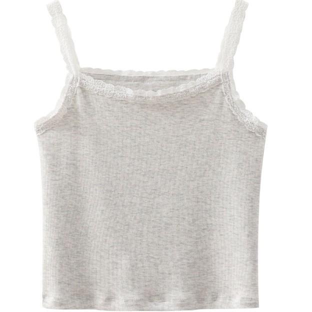 Herbal primary color threaded cotton lace sling vest, beautiful back, slim fit, versatile white spring outer wear, bottom and inner wear