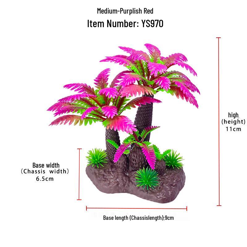 Aquarium Decor: Plastic Simulated Aquatic Plants & Coconut Tree Ornaments