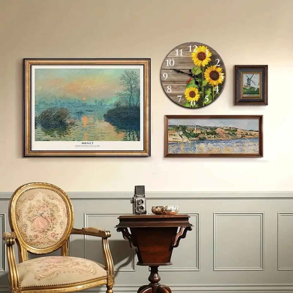 Retro Silent Wall Clock Modern Hanging Wall Decor Clocks Sunflower Clock  Living Room
