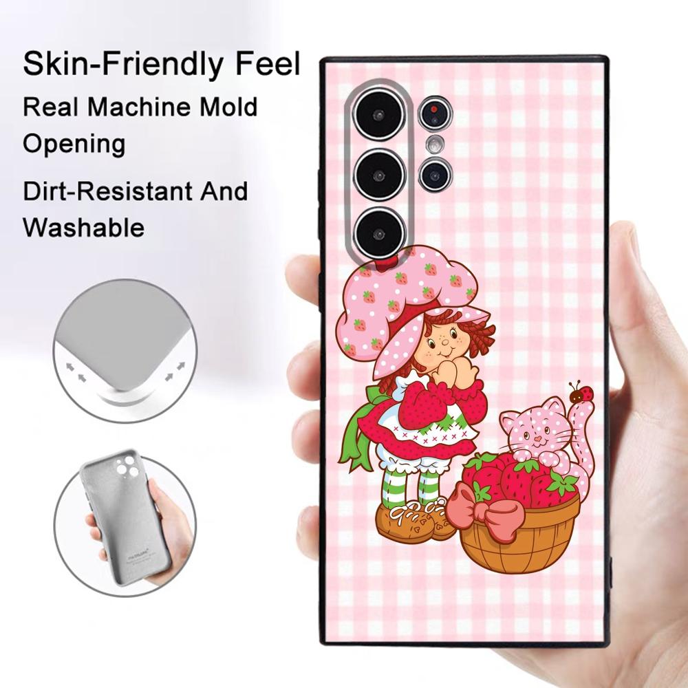 Strawberry Pink S-Shortcake Phone Case Samsung Galaxy S25 S24 S22 S23 Ultra S21 S20 Plus 5G Frosted Non-Slip Full Soft Cover